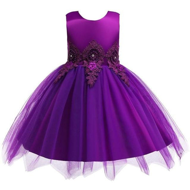 Girl Irregular Mesh Dress Big Bow Princess Dress - MomyMall purple / 12M