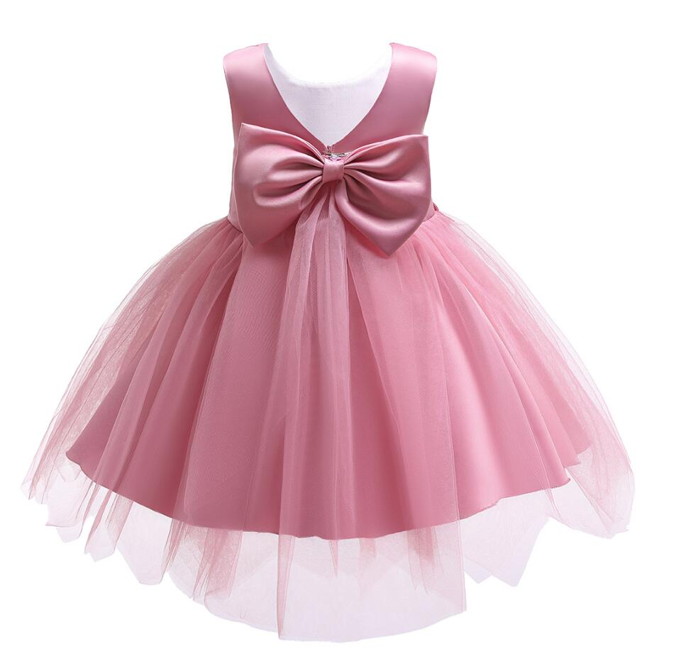 Girl Irregular Mesh Dress Big Bow Princess Dress - MomyMall