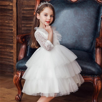Baby Girl Lace Princess Wedding Party Elegant Dresses - MomyMall white / 6-12M