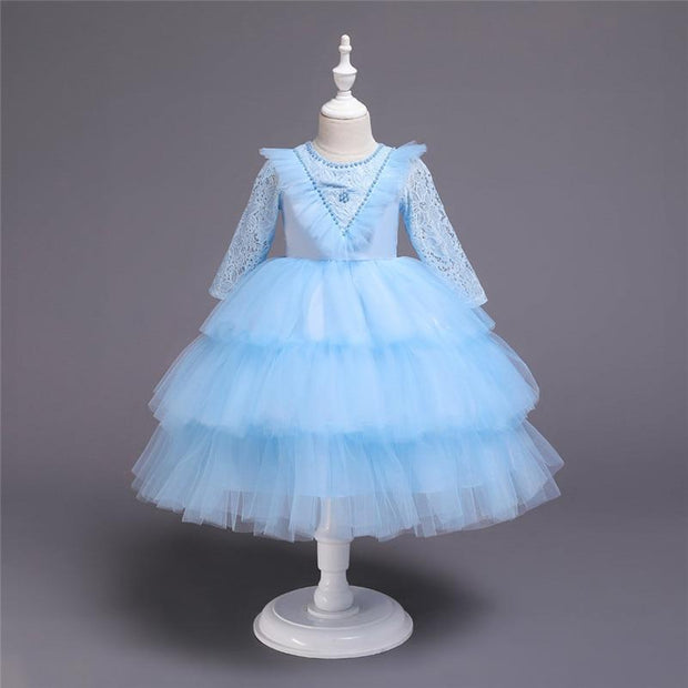 Baby Girl Lace Princess Wedding Party Elegant Dresses - MomyMall blue / 6-12M