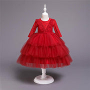 Baby Girl Lace Princess Wedding Party Elegant Dresses - MomyMall red / 6-12M