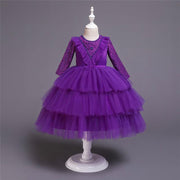 Baby Girl Lace Princess Wedding Party Elegant Dresses - MomyMall purple / 6-12M