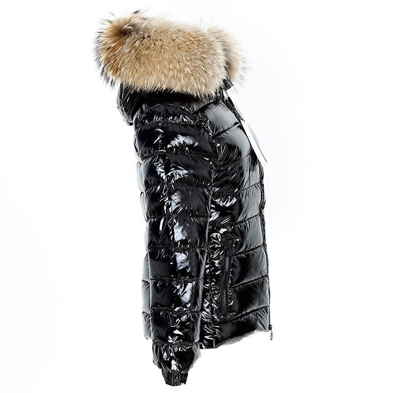 Luxury High Shine Puffer Jacket with Faux Fur Hood