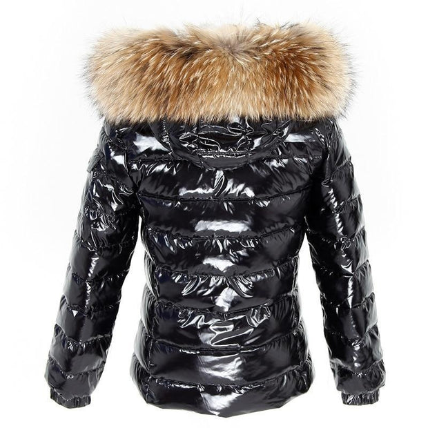 Luxury High Shine Puffer Jacket with Faux Fur Hood