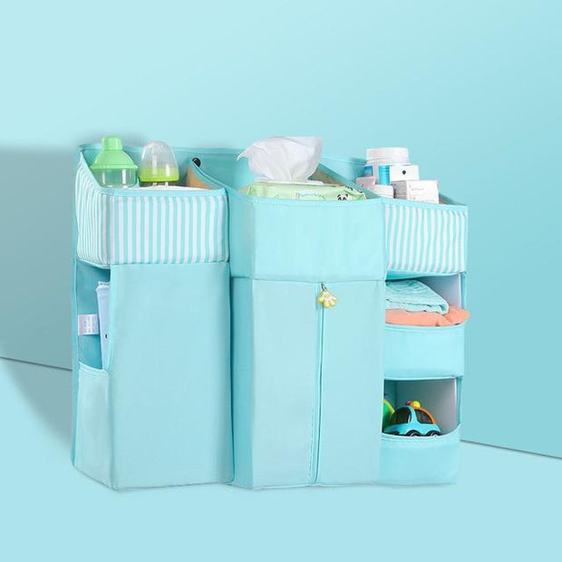 Portable Baby Crib Organizer - Diaper Hanging Organizer - MomyMall Blue