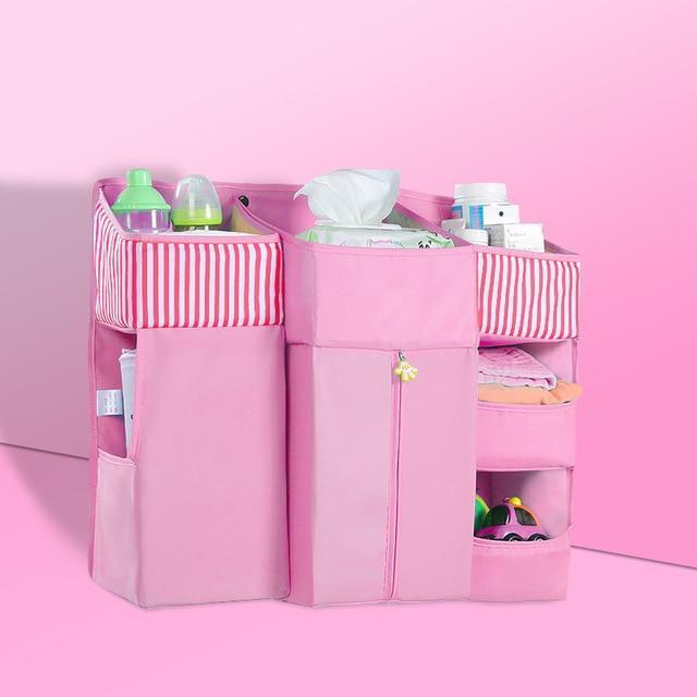 Portable Baby Crib Organizer - Diaper Hanging Organizer - MomyMall Pink