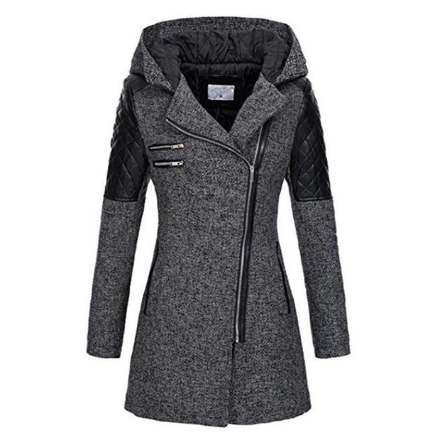 Grey Winter Windproof Coat - Hooded Wool Coat
