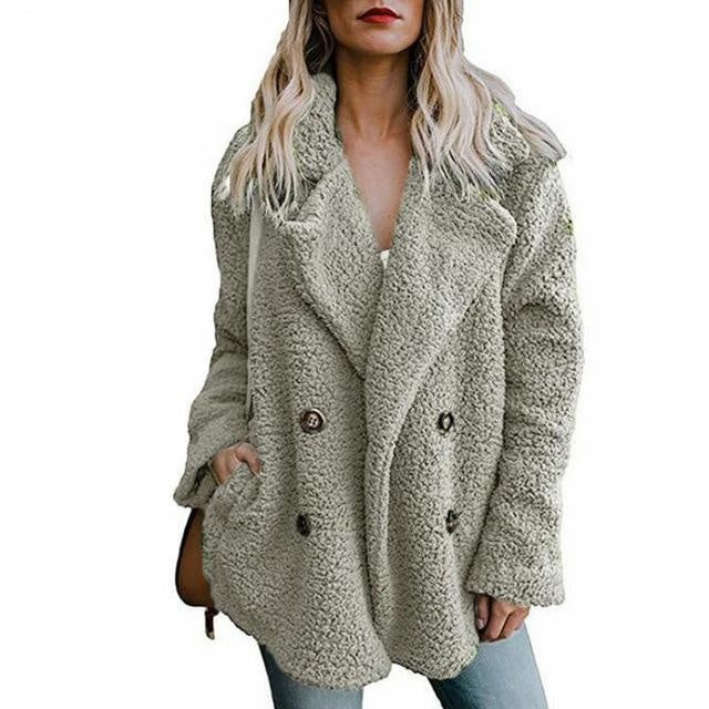 Faux Fur Coat - Teddy Double Breasted