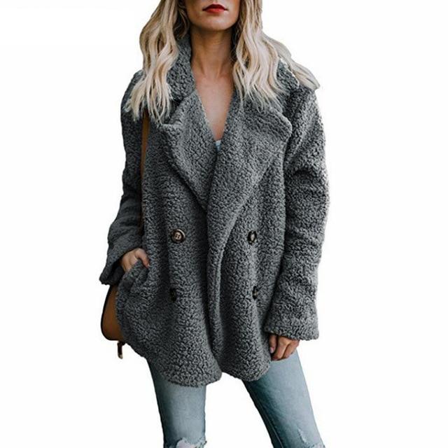 Faux Fur Coat - Teddy Double Breasted