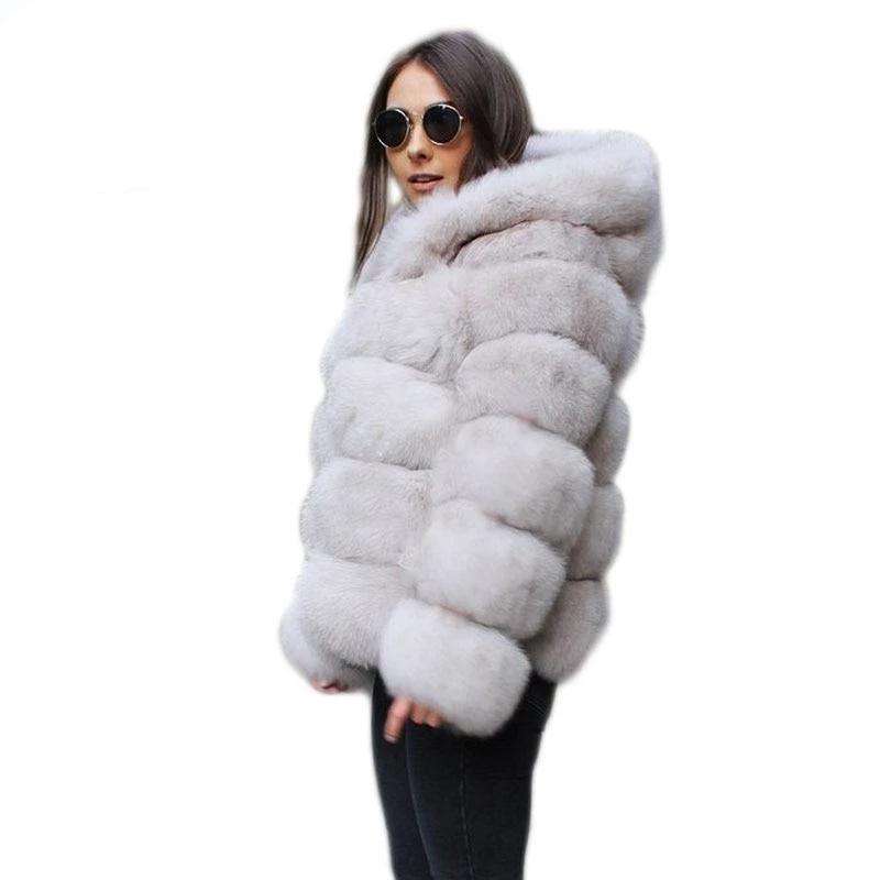 Hooded Faux Fur Panel Coat