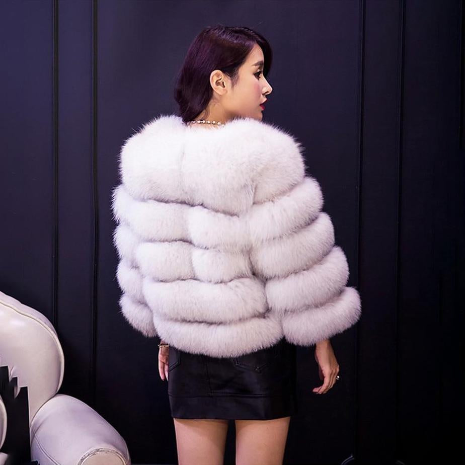 V-Neck Faux Fur Bubble Coat