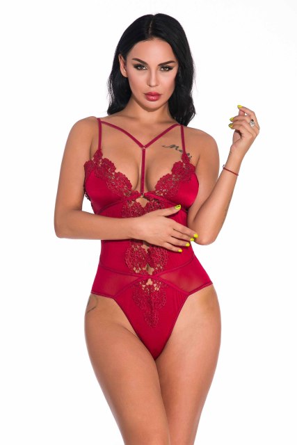 Club Black Backless Deep V Neck Bodysuit - MomyMall Red / S