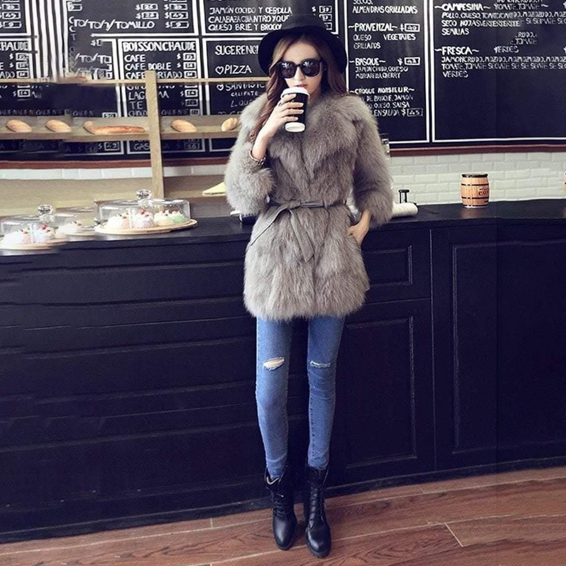 Slimline Faux Fur Coat With Turn-Down Collar