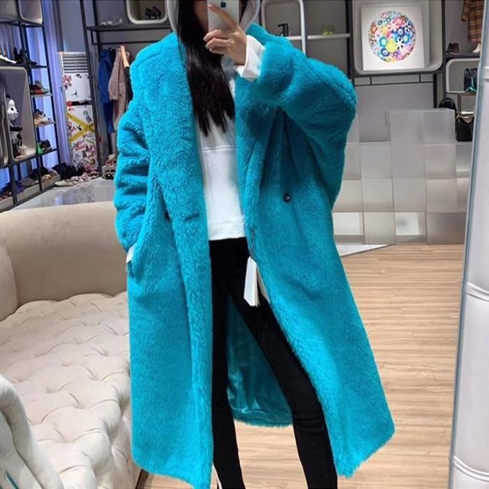 Long Faux Fur Teddy Bear Coat - Warm Faux Fur Midi Coat