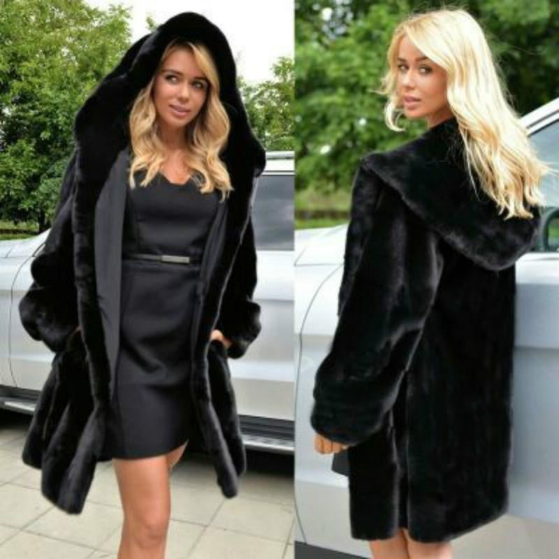 Long Faux Fur Hooded Coat - Luxurious Soft