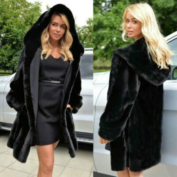 Long Faux Fur Hooded Coat - Luxurious Soft