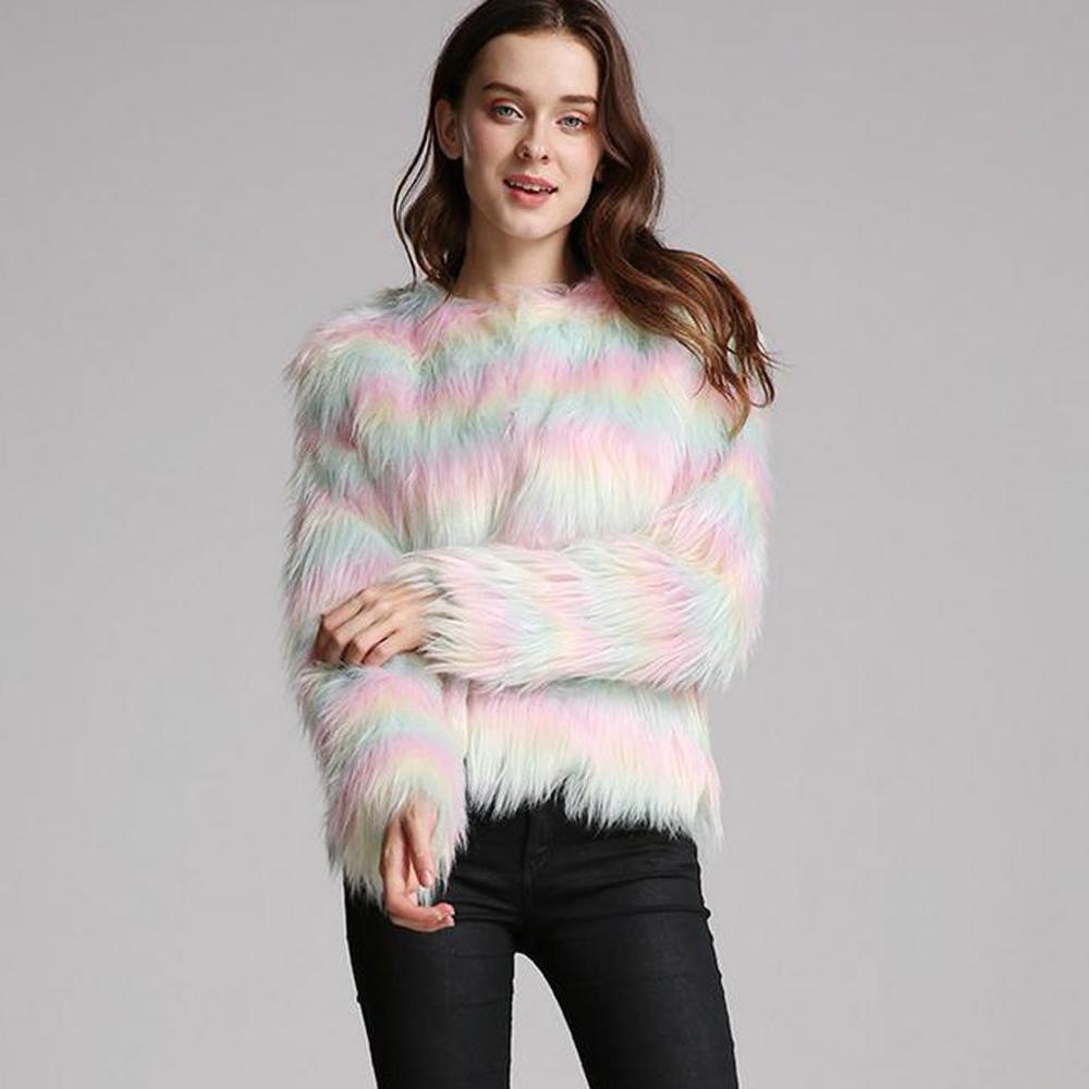 Multicolour Fluffy Faux Fur Short Coat