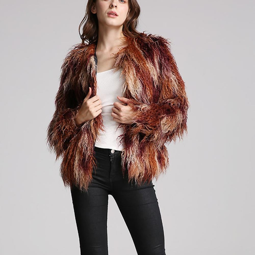 Multicolour Fluffy Faux Fur Short Coat