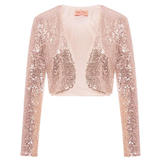 Sequin Shrug - Open Front Crop Jacket