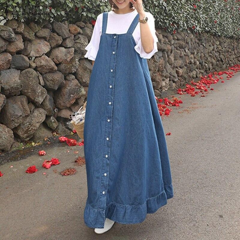 Denim Maxi Dress - Button Through Dress - MomyMall