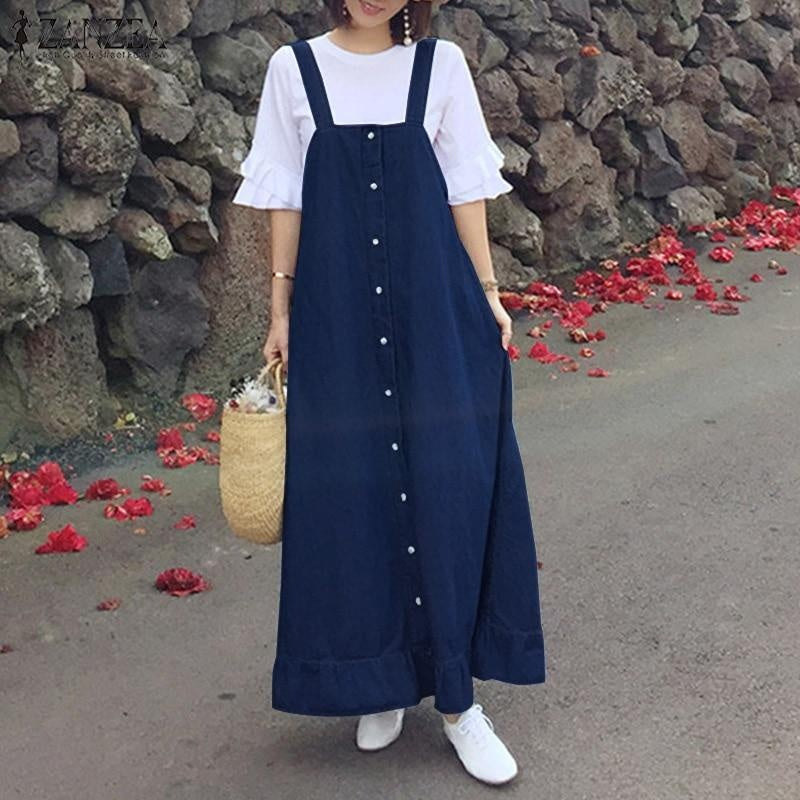 Denim Maxi Dress - Button Through Dress - MomyMall