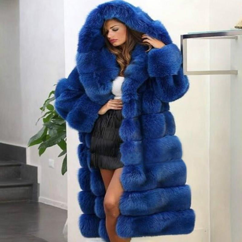 Long Faux Fur Coat - Winter Hooded Panel Coat