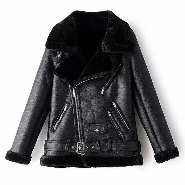 Winter Faux Leather Aviator Coat - Lambswool Lined