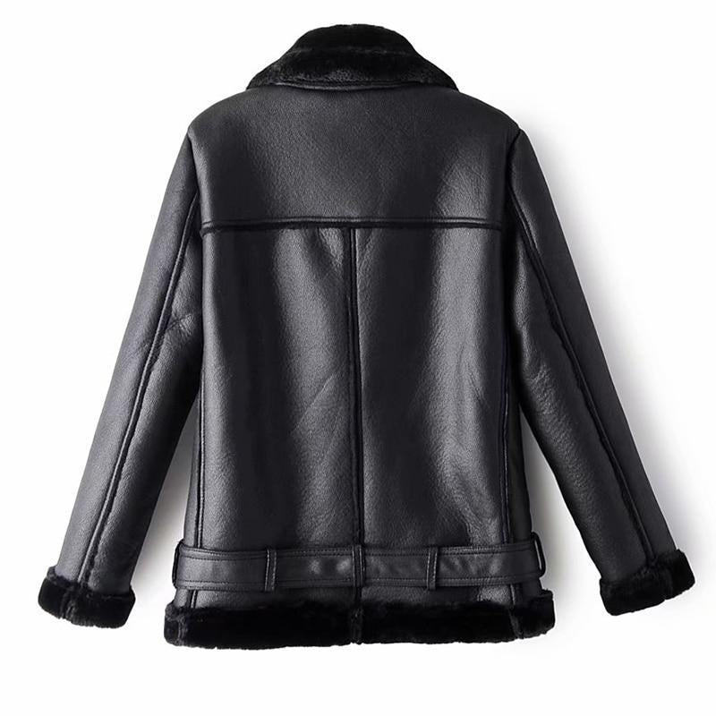 Winter Faux Leather Aviator Coat - Lambswool Lined