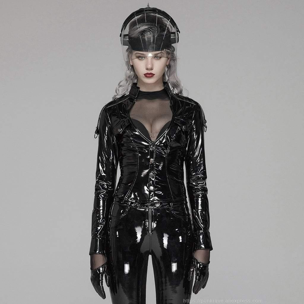 Wet Look Faux Leather Cropped Biker Jacket