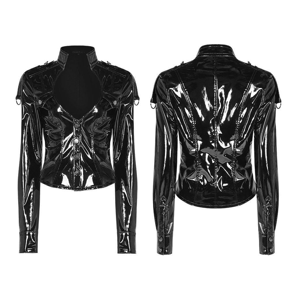 Wet Look Faux Leather Cropped Biker Jacket