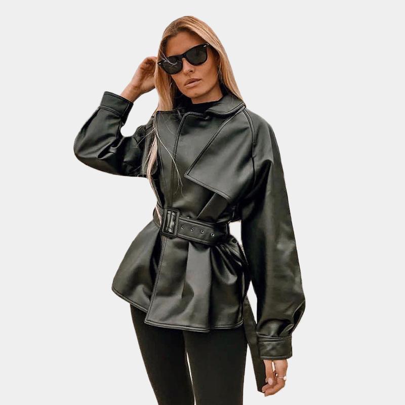 Oversized PU Leather Belted Coat