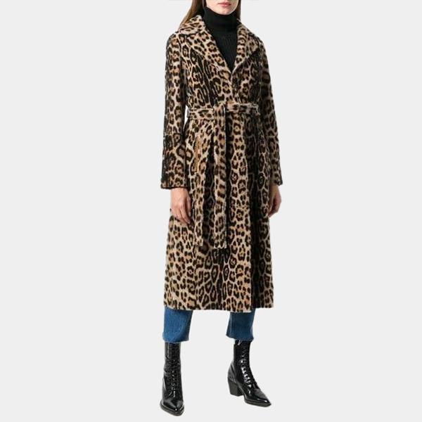 Leopard Print Faux Fur Coat - Belted