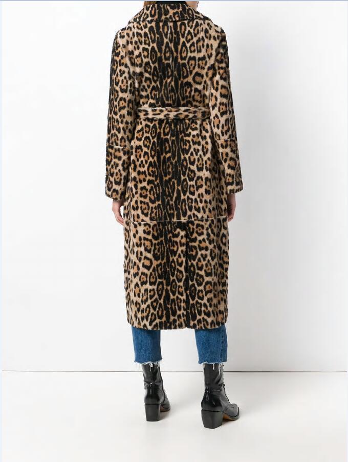 Leopard Print Faux Fur Coat - Belted