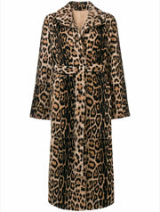 Leopard Print Faux Fur Coat - Belted