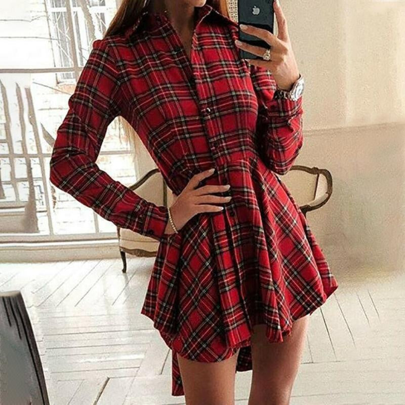 Plaid Skater Dress - Plaid Shirt Mini Dress - MomyMall