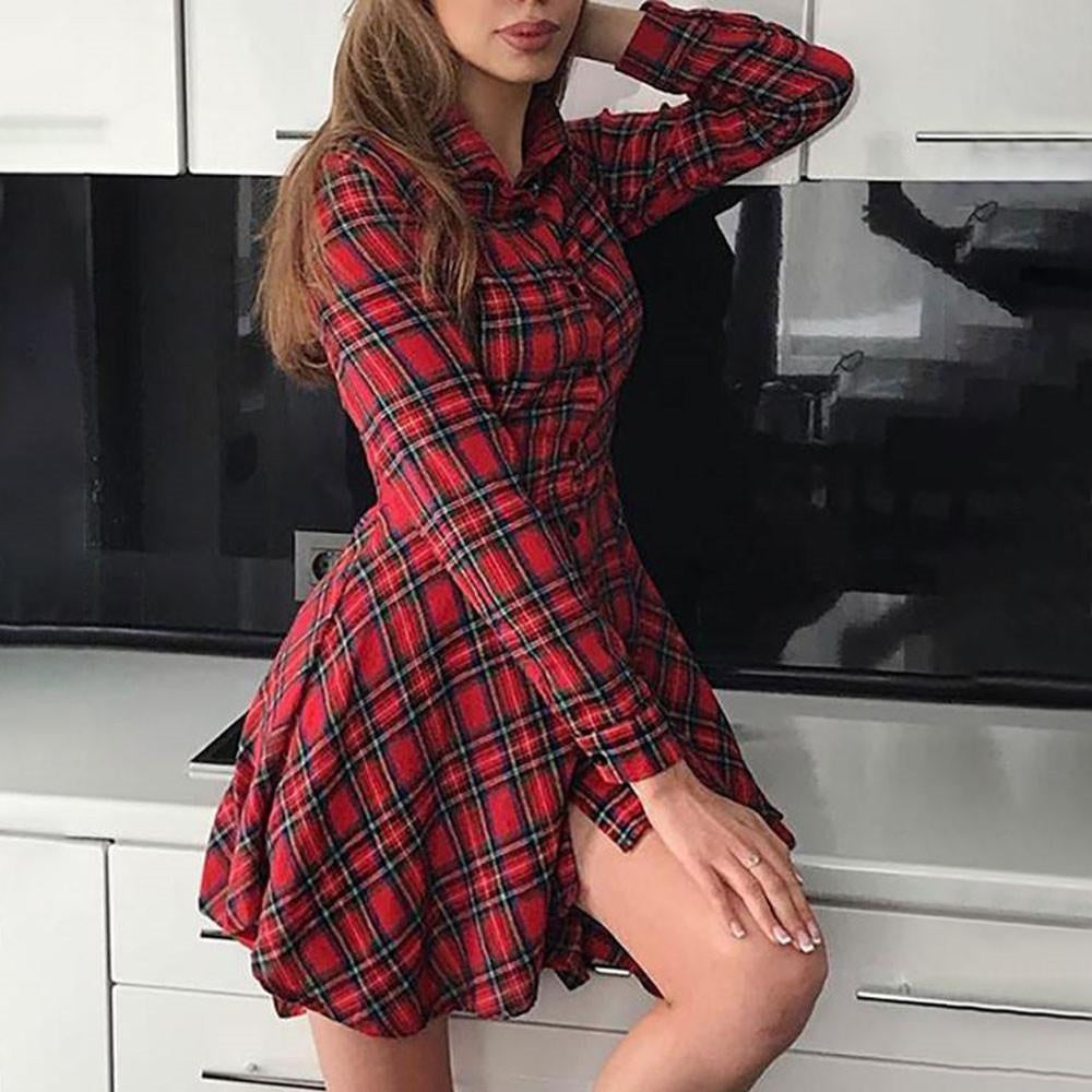 Plaid Skater Dress - Plaid Shirt Mini Dress - MomyMall