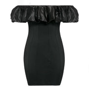 Ruffle Off Shoulder Mini Dress - Black - MomyMall