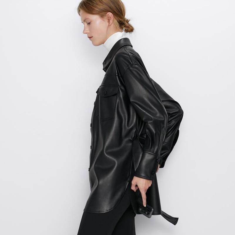 Faux Leather Coat - Self Tie Belt