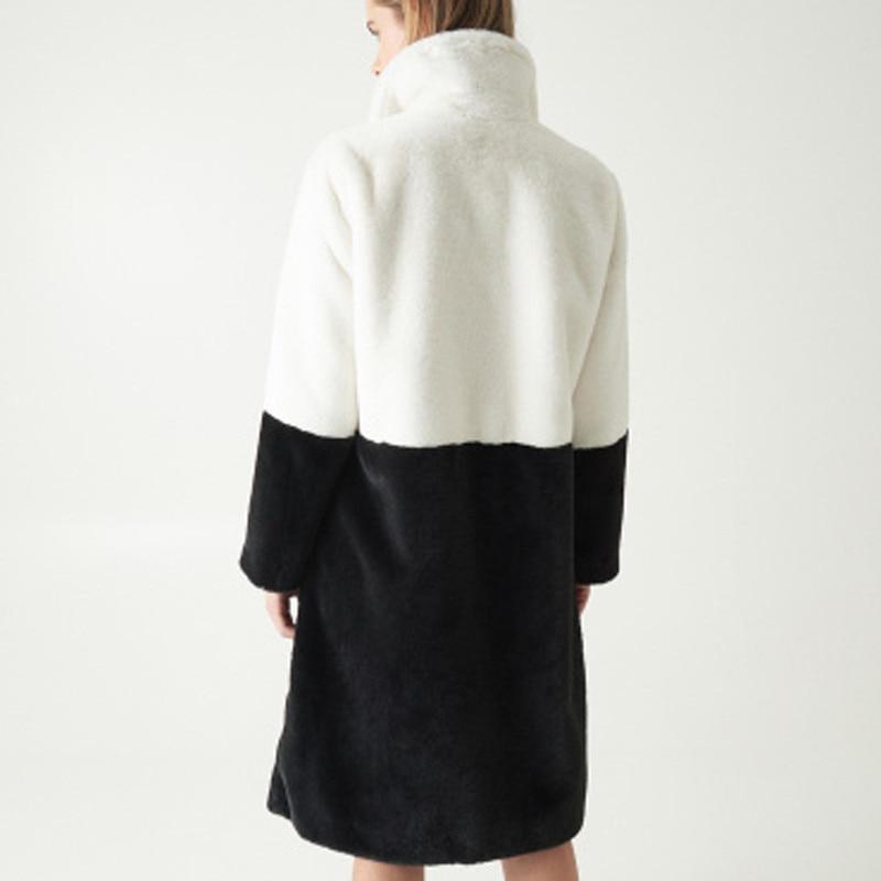 Contrast Long Faux Fur Coat With Button Closure