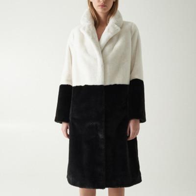 Contrast Long Faux Fur Coat With Button Closure