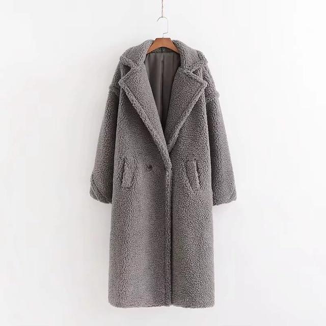 Faux Fur Teddy Long Coat - Oversized Style