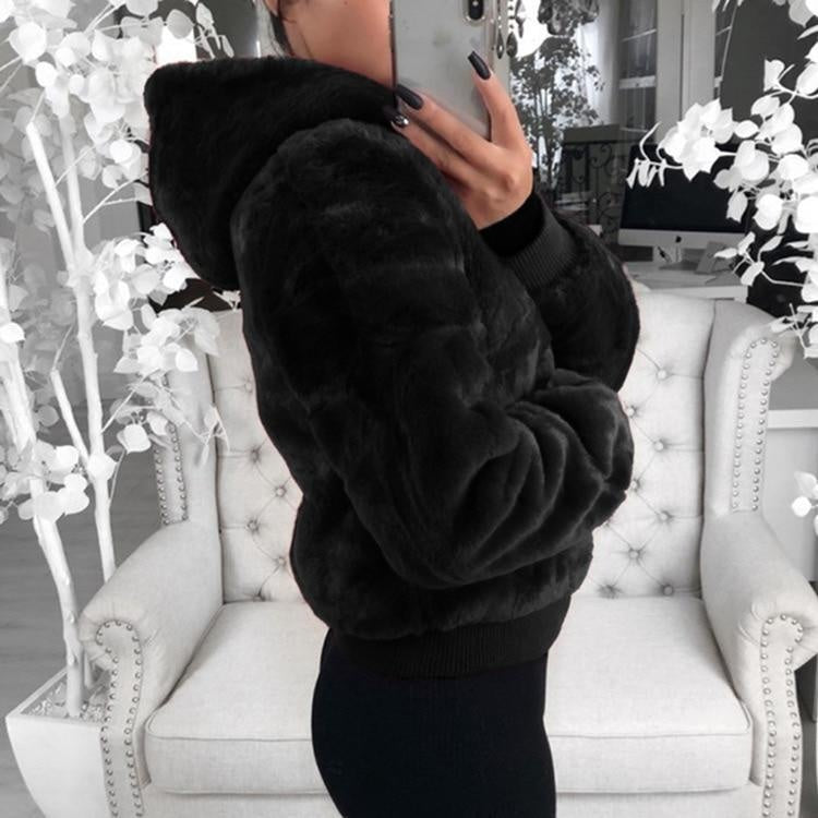 Soft Faux Fur Teddy Jacket With Hood & Pockets