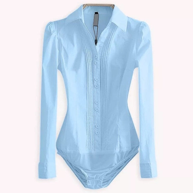 Elegant Women Office Lady White BodyShirt - MomyMall blue / M