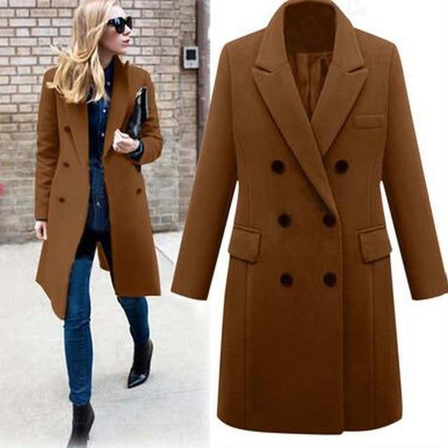 Casual Wool Long Coat - Plus Size