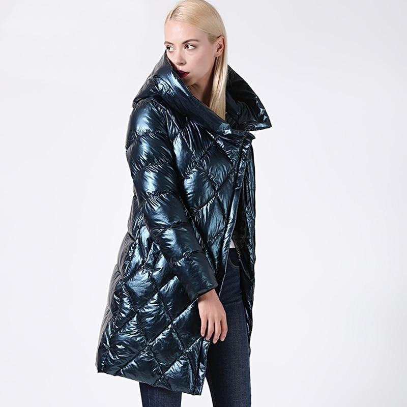 Wet Look Coat - Hooded Long Winter Warm