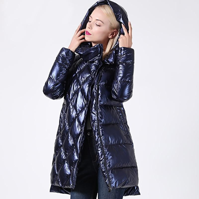 Wet Look Coat - Hooded Long Winter Warm