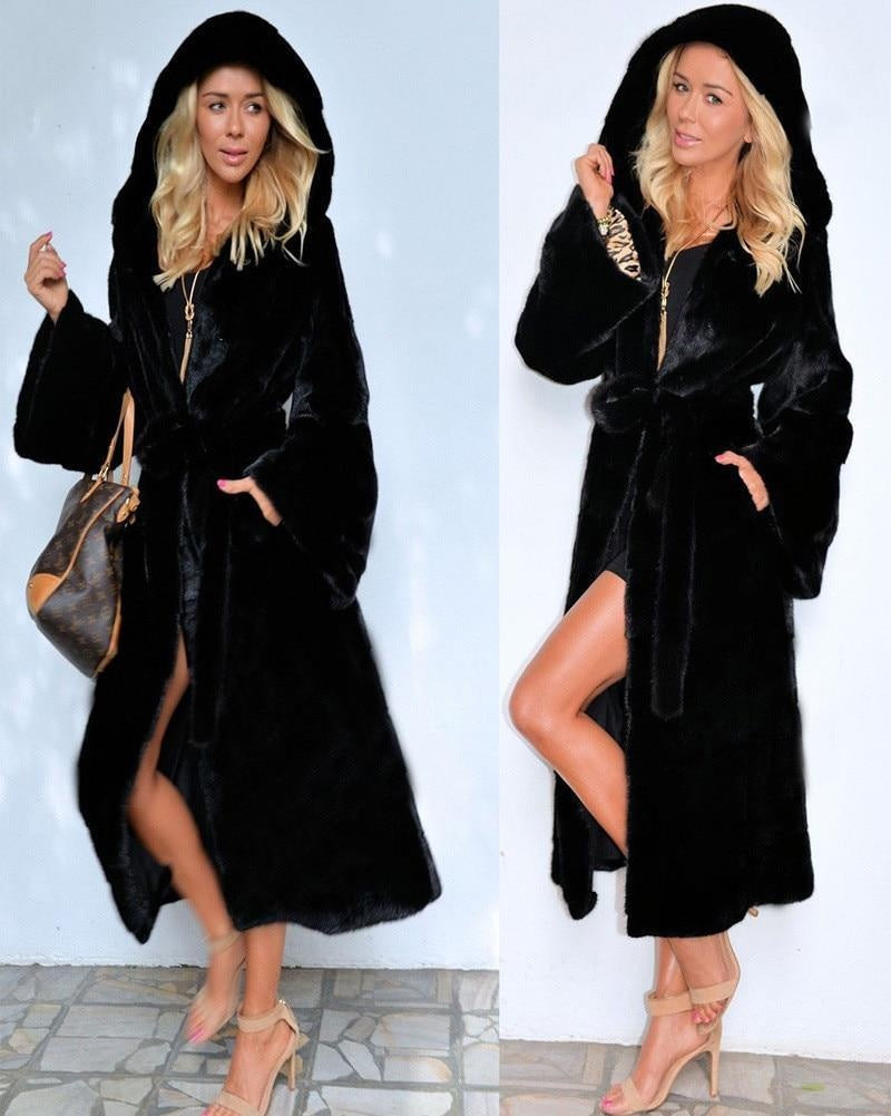 Hooded Faux Fur Coat - Winter Long Plush