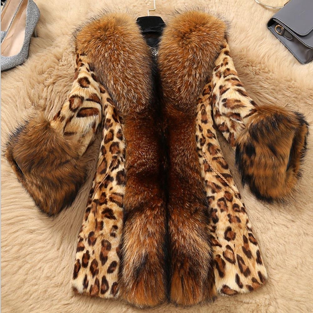 Faux Fur Trim Leopard Print Coat