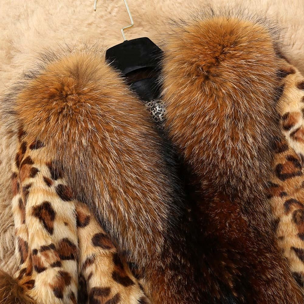 Faux Fur Trim Leopard Print Coat