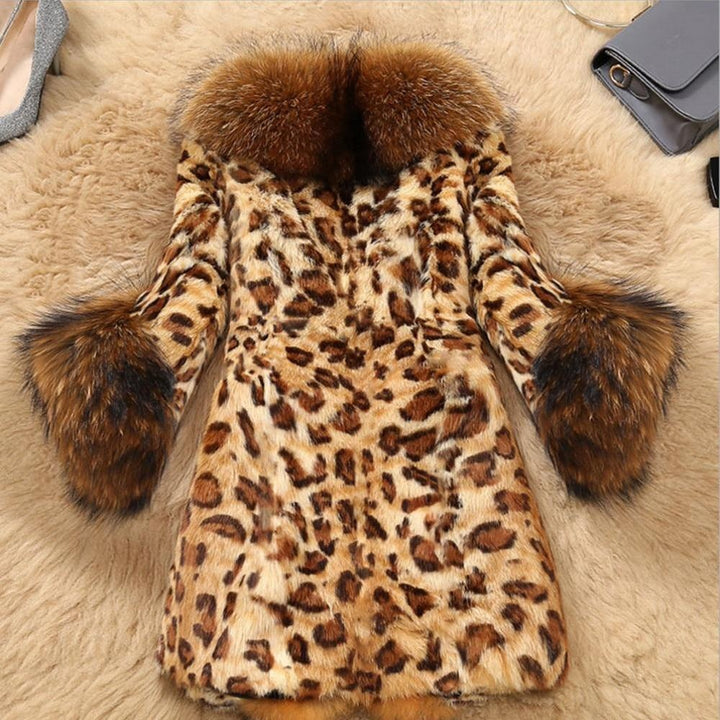 Faux Fur Trim Leopard Print Coat